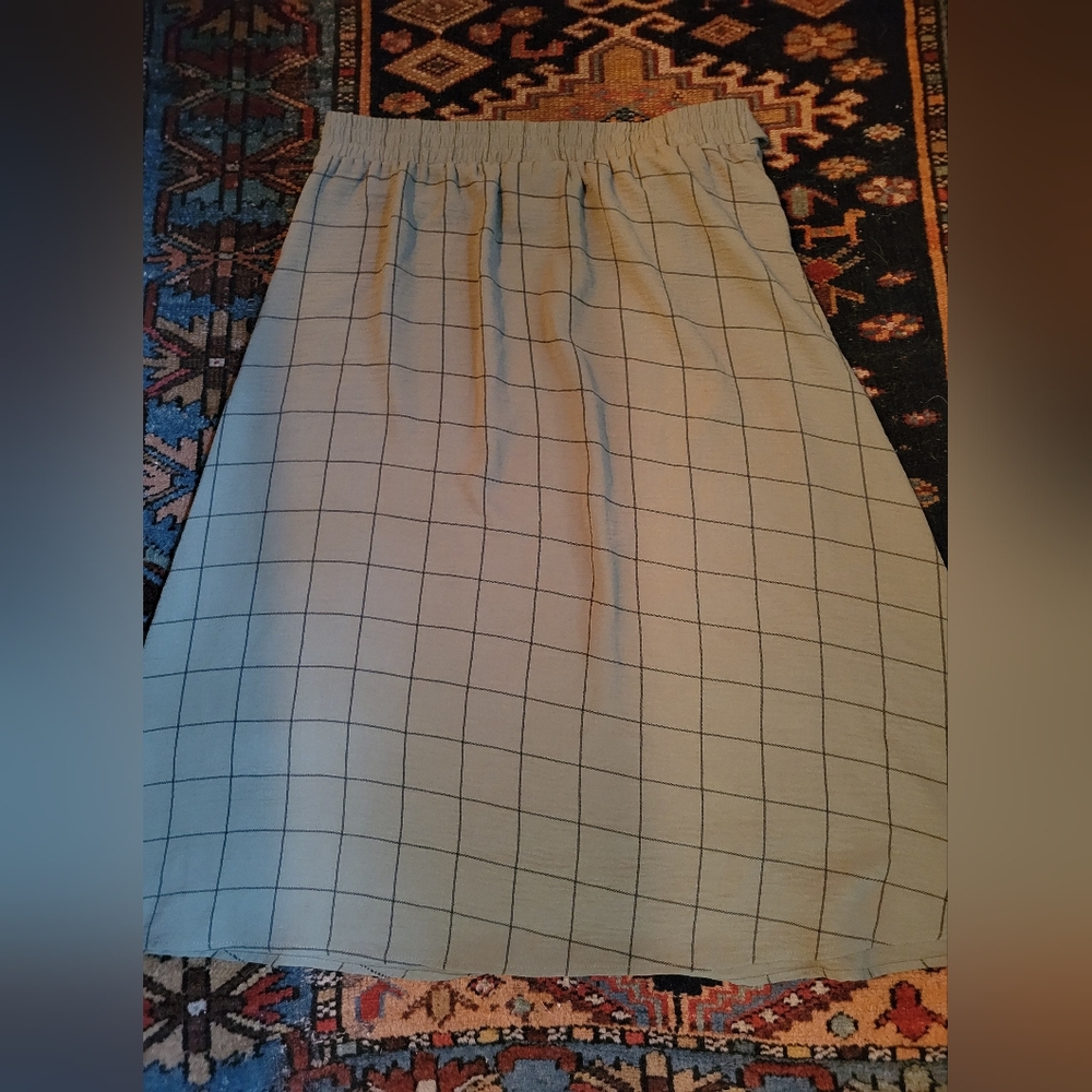 New York Clothing Company Green Window Pane Knee Length Skirt Elastic Tie Small - Picture 4 of 8